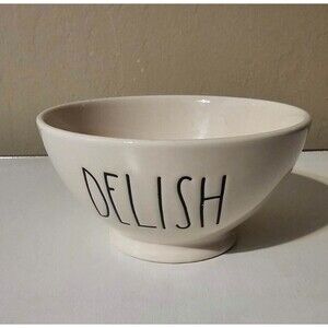 Rae Dunn Cereal Bowl White Collectible "DELISH" Magenta artisan collection